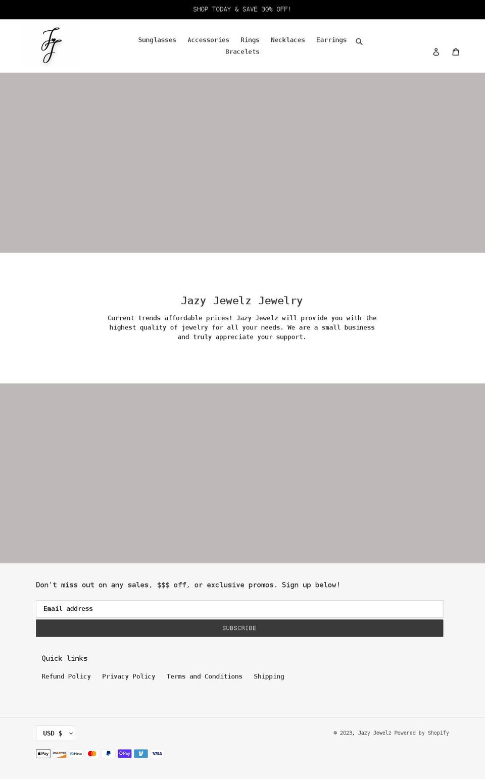 jazyjewelz.com shopify website screenshot