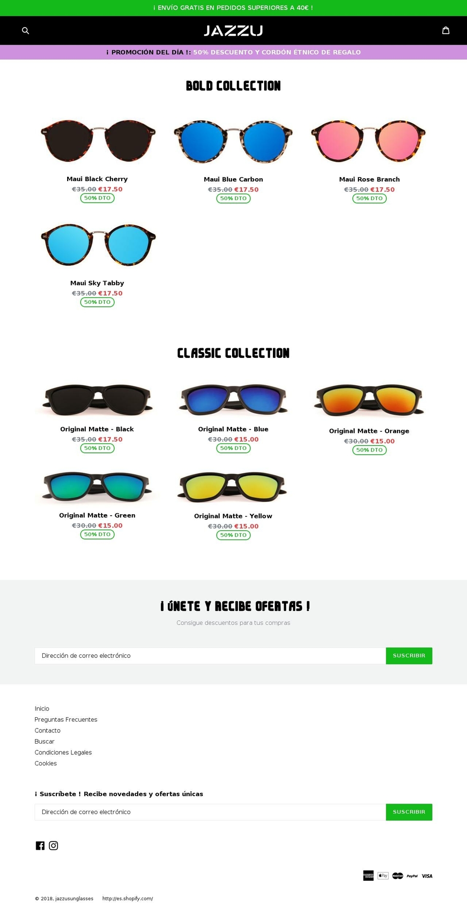 jazzusunglasses.com — Shopify storefront screenshot