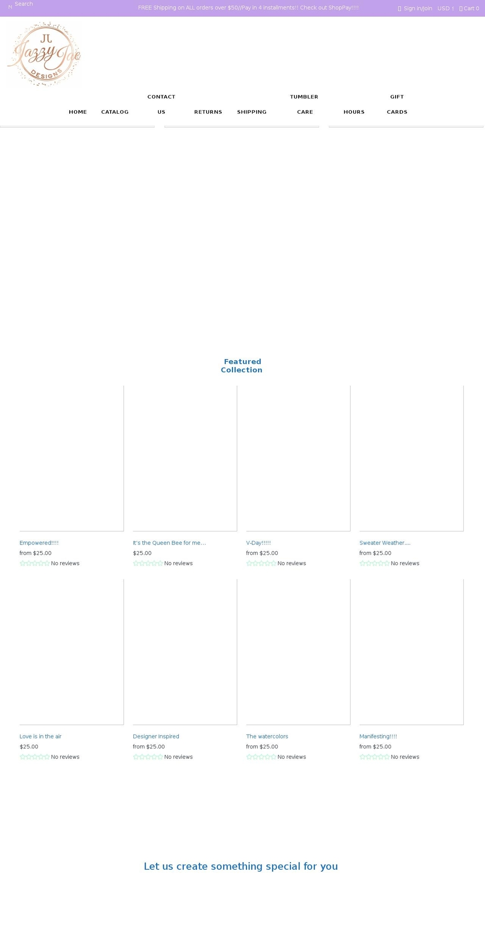 jazzyjaedesigns.com shopify website screenshot