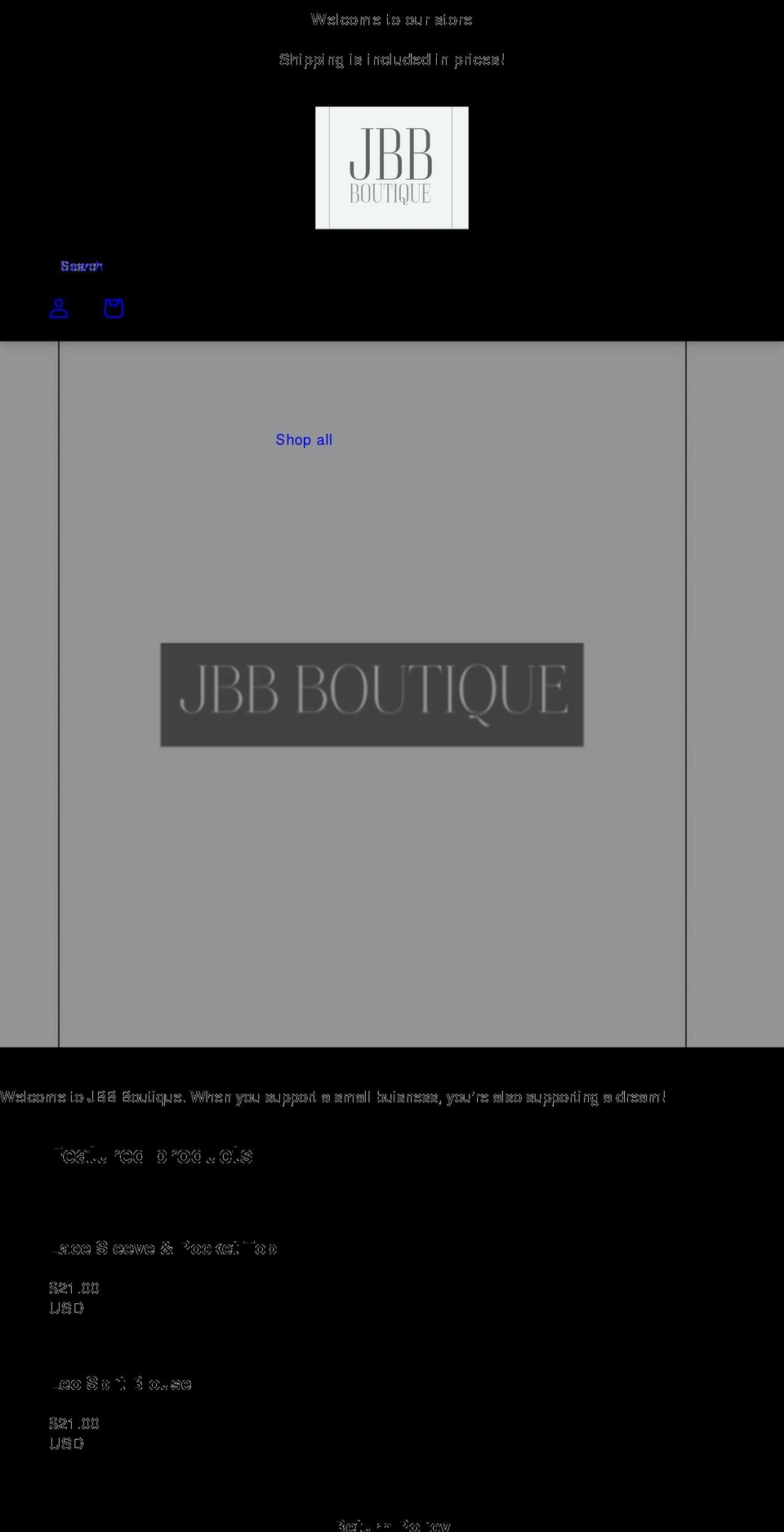 jbbboutique.com shopify website screenshot