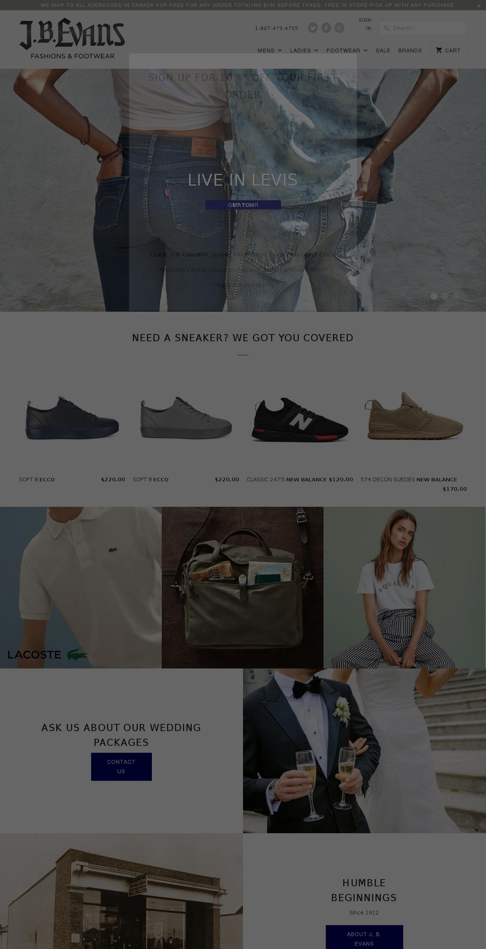 jbevans.ca shopify website screenshot