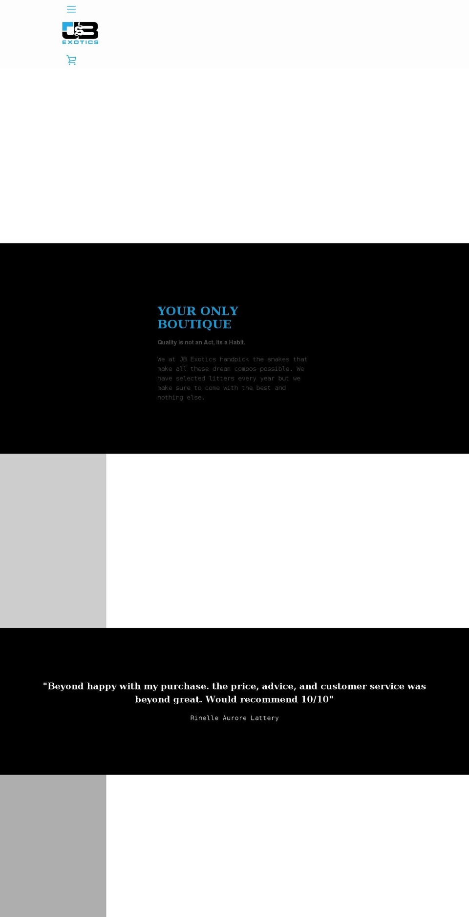 jbexotics.com shopify website screenshot