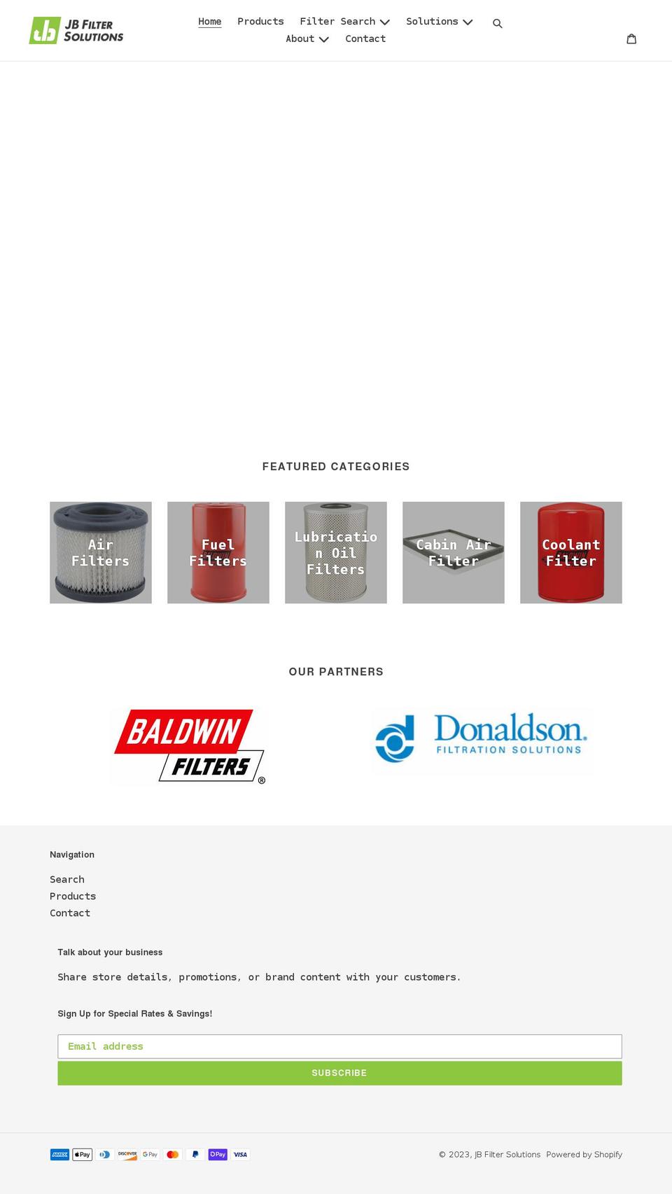 jbfilters.com shopify website screenshot