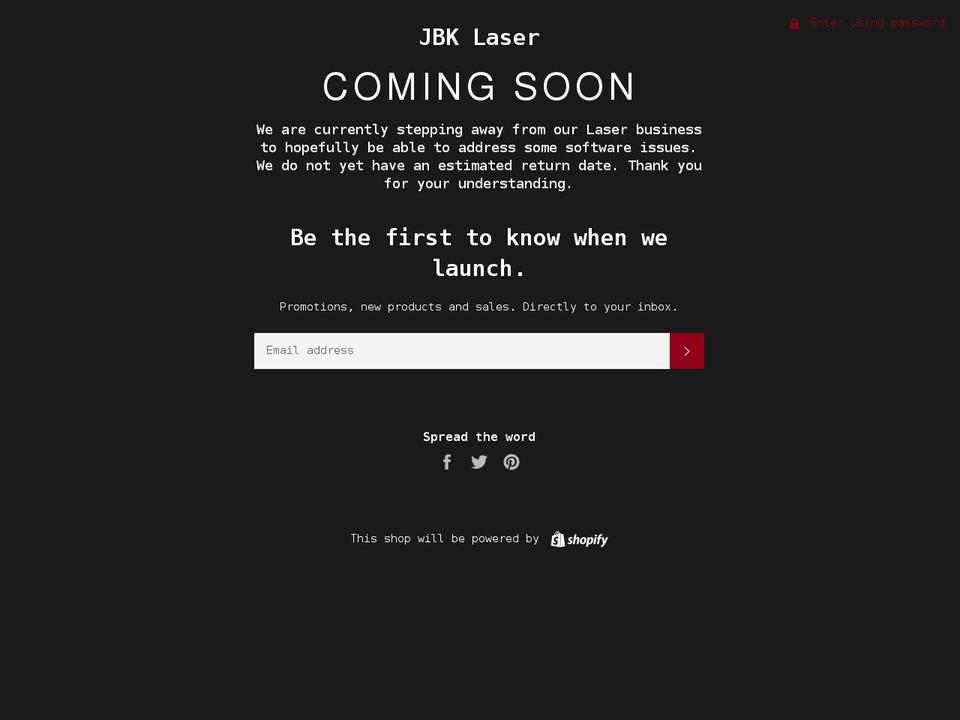 jbklaser.com shopify website screenshot