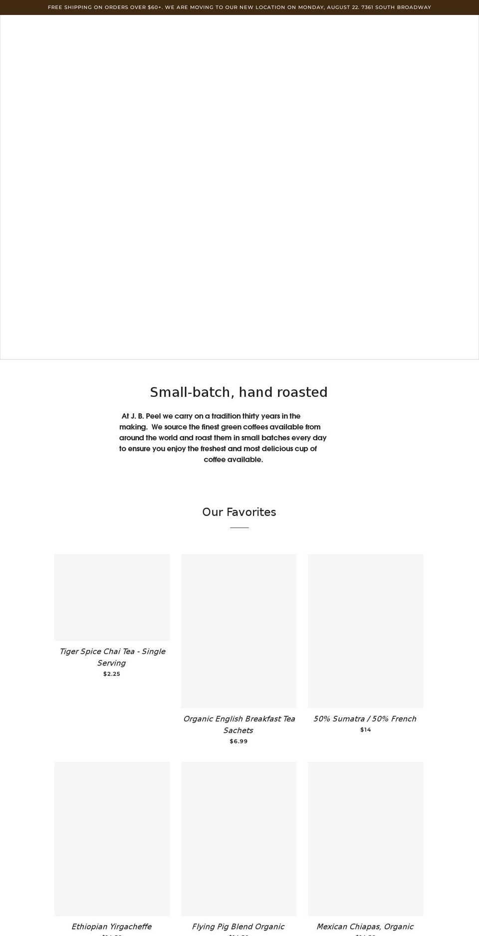 jbpeelcoffee.com shopify website screenshot