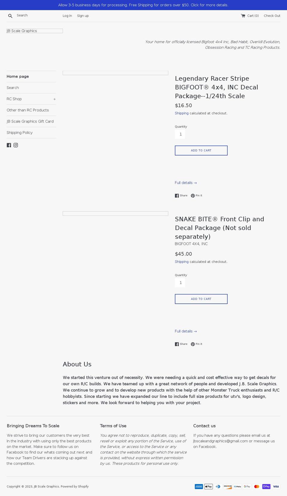 jbscalegraphics.com shopify website screenshot