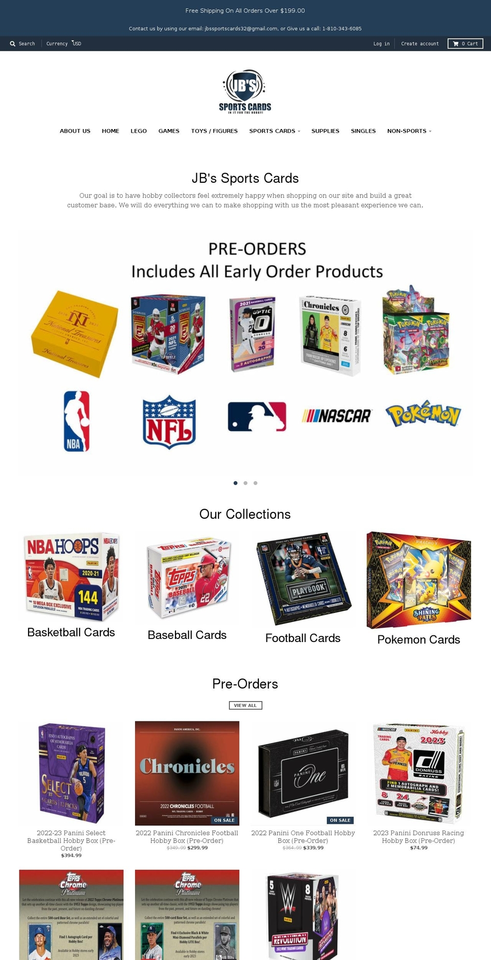 jbssportscards.net shopify website screenshot