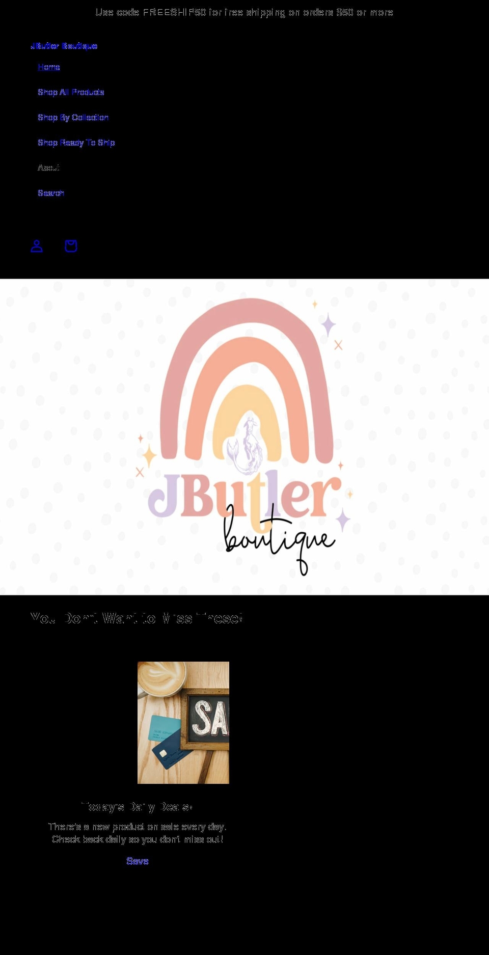 jbutlerboutique.com shopify website screenshot