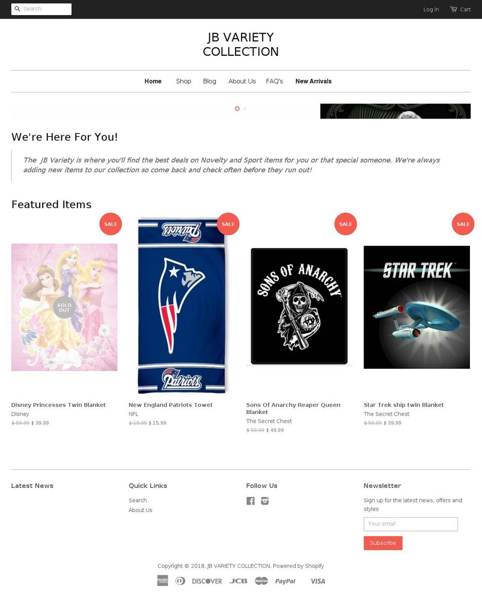 jbvarietycollection.com — Shopify storefront screenshot