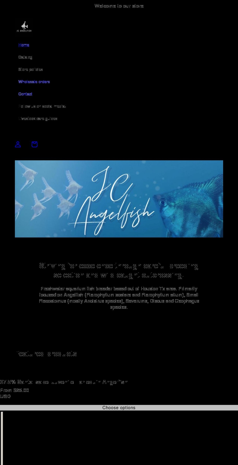 jcangelfish.com shopify website screenshot