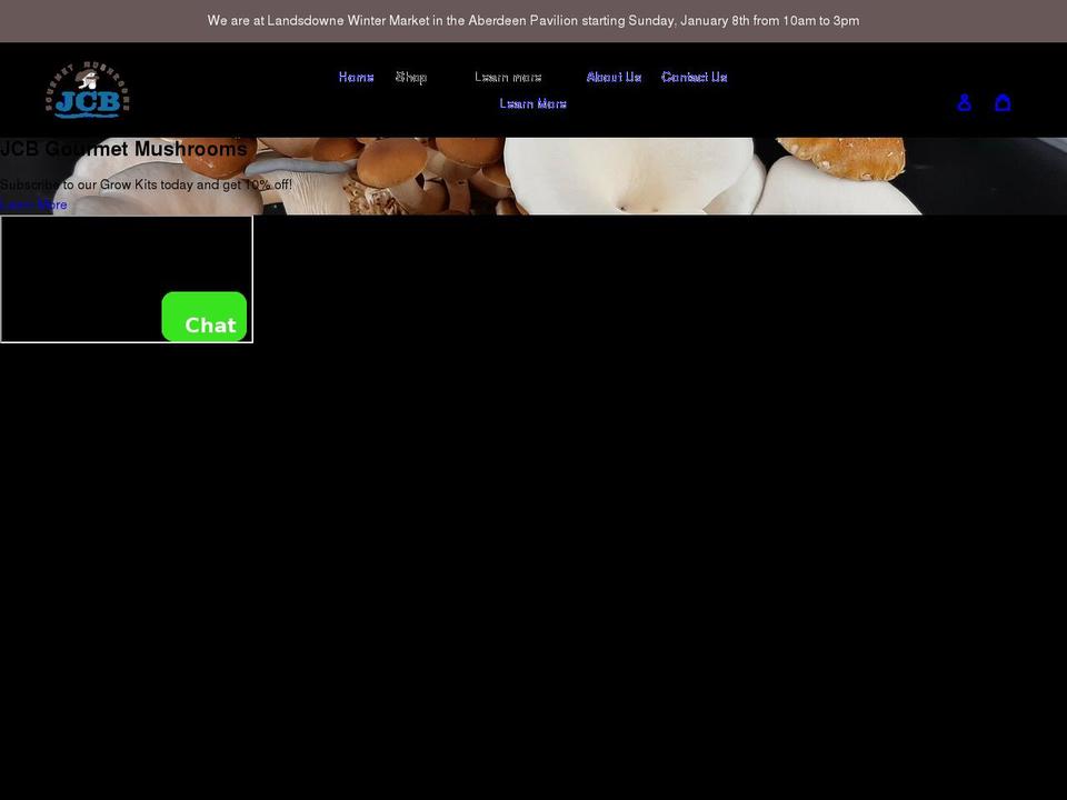 jcbgourmetmushrooms.com shopify website screenshot