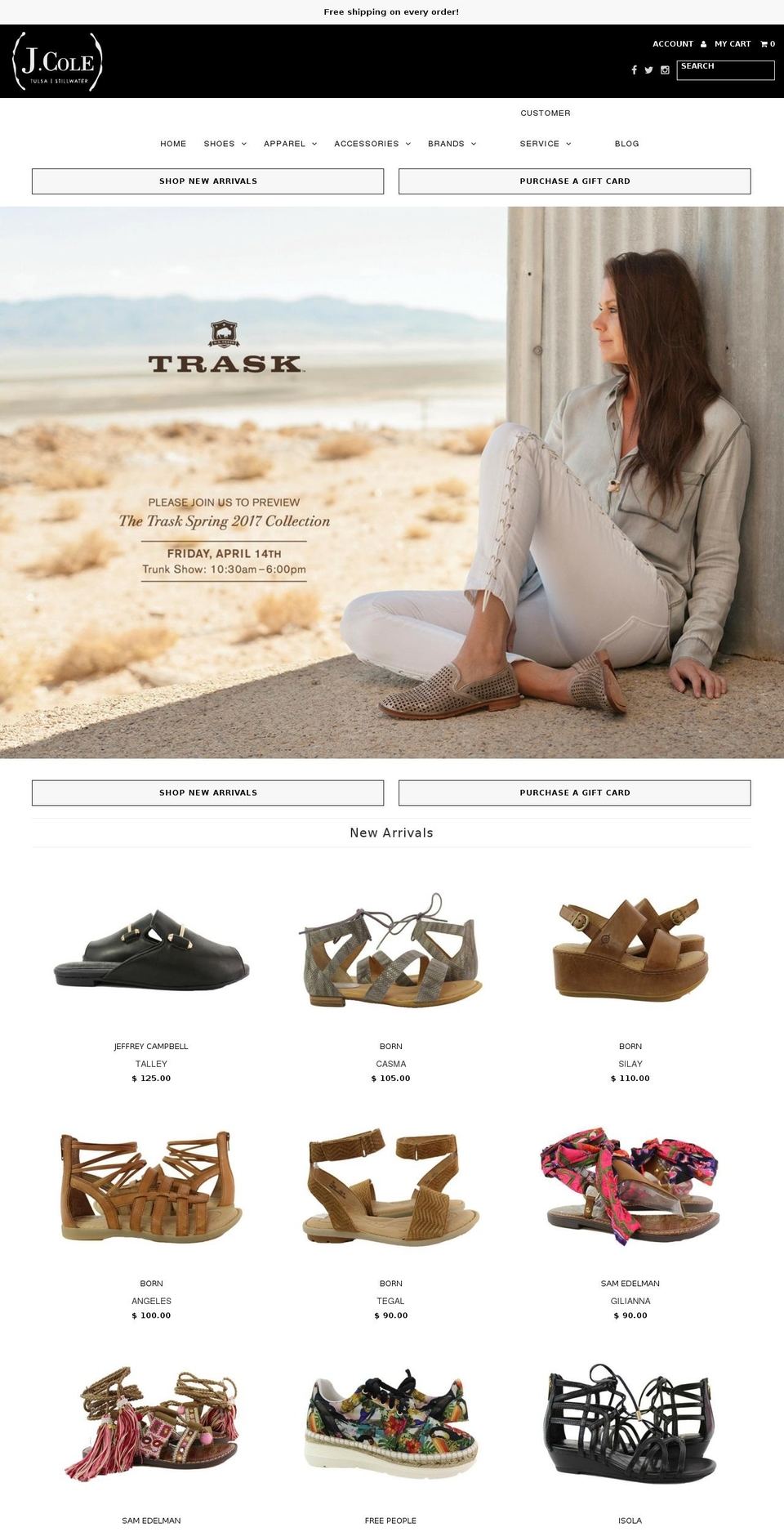 jcoleshoes.com shopify website screenshot