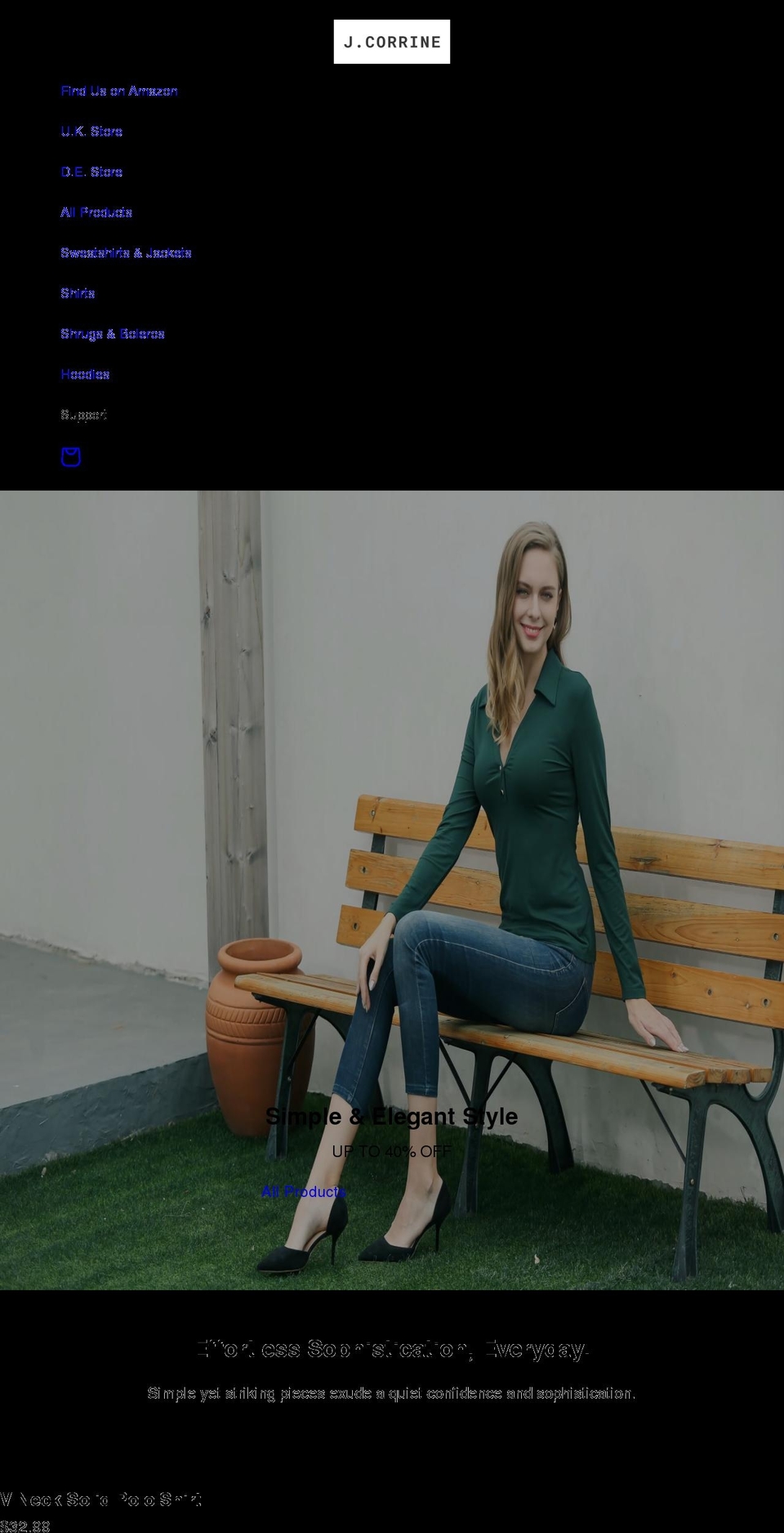 jcorrine.com shopify website screenshot