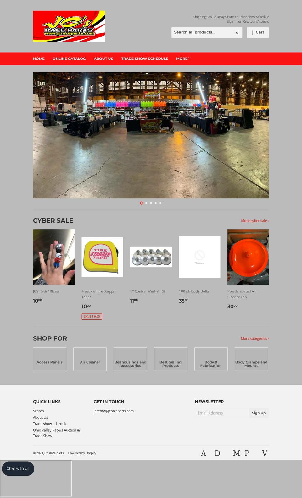 jcraceparts.com shopify website screenshot