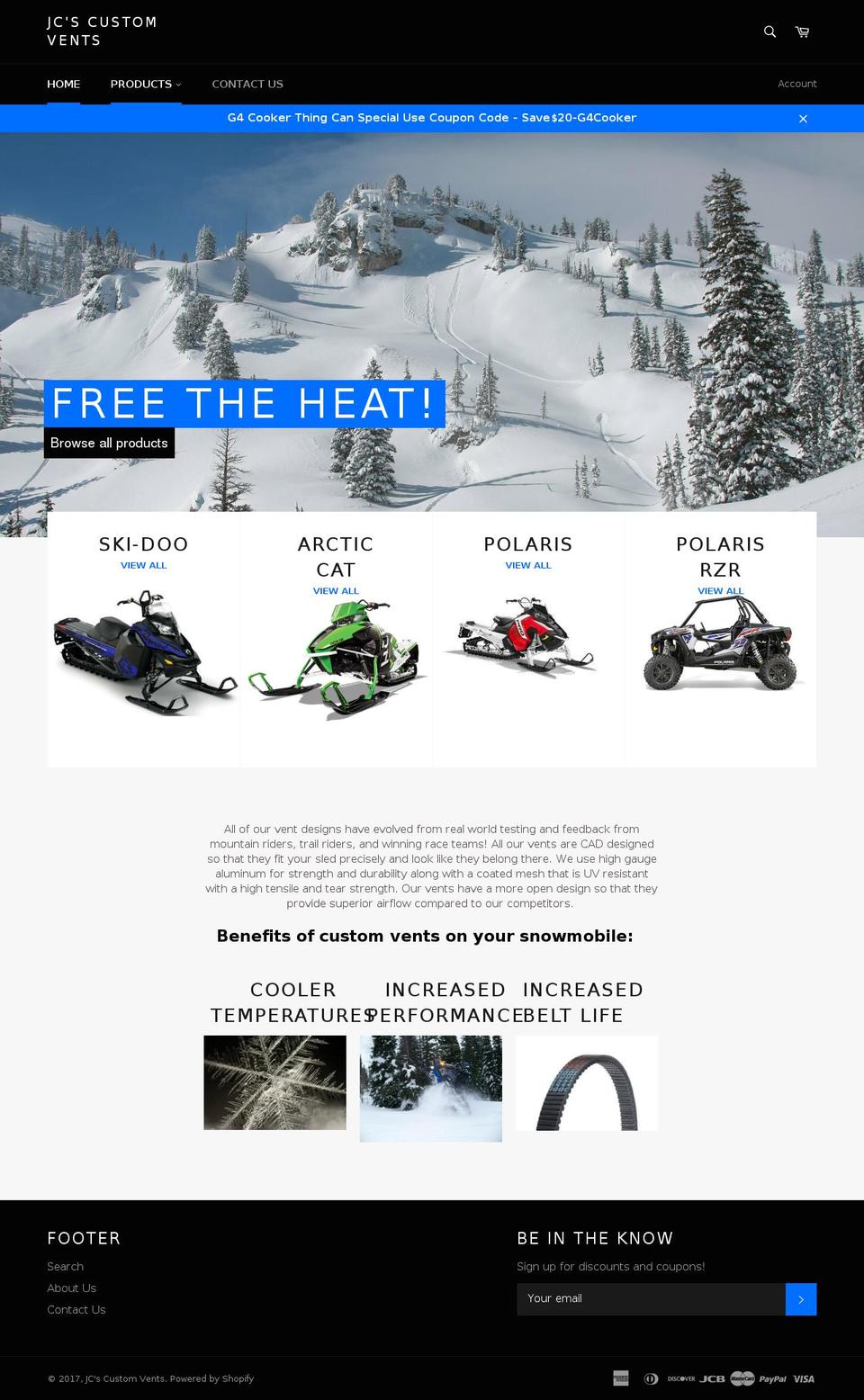 jcscustomvents.com shopify website screenshot