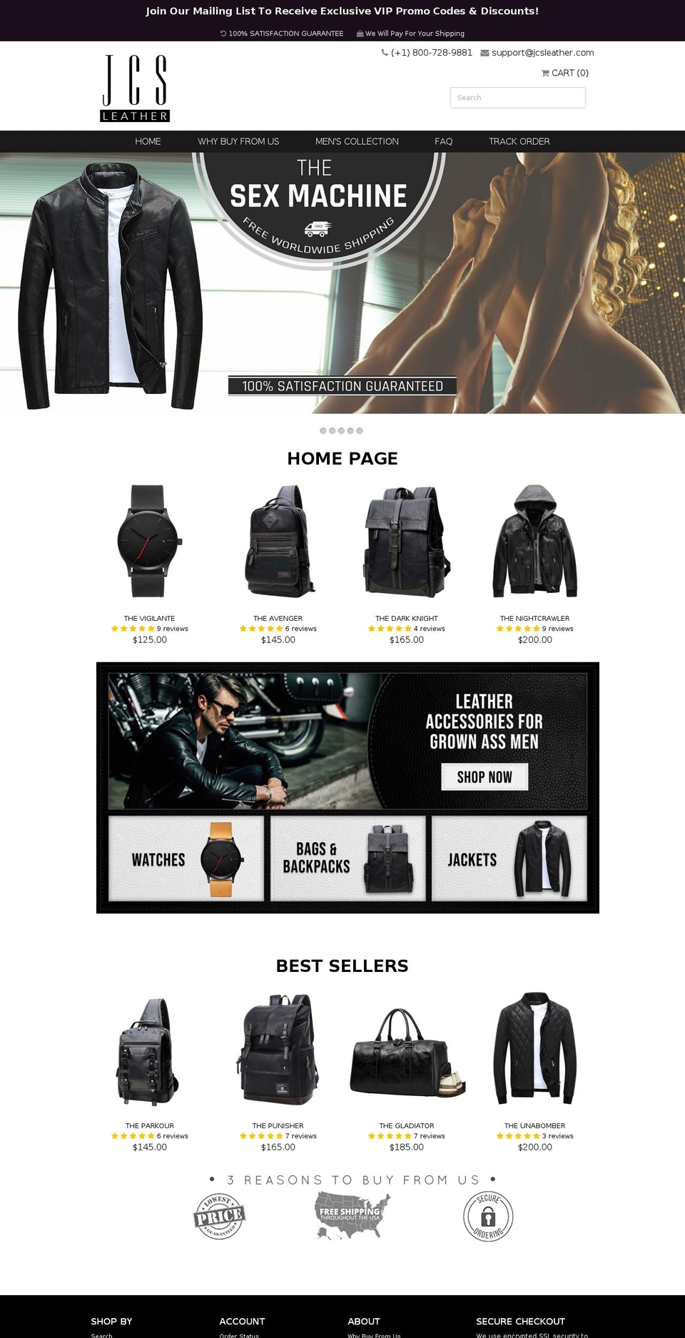 jcsleather.com shopify website screenshot