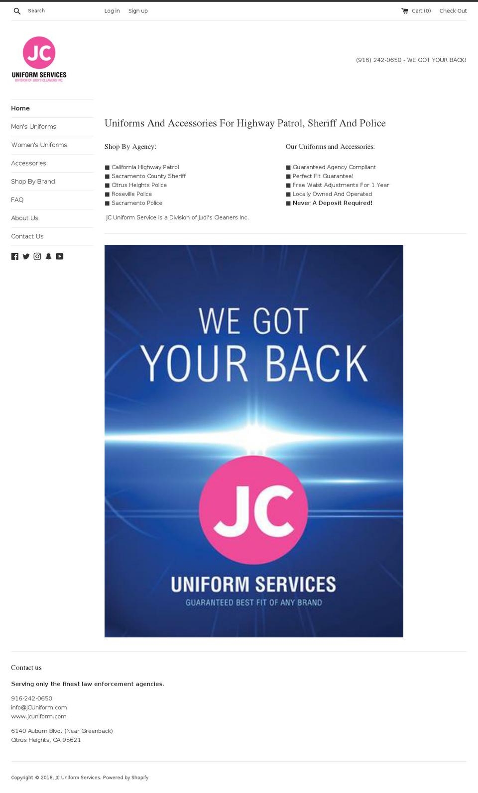 jcuniform.com — Shopify storefront screenshot