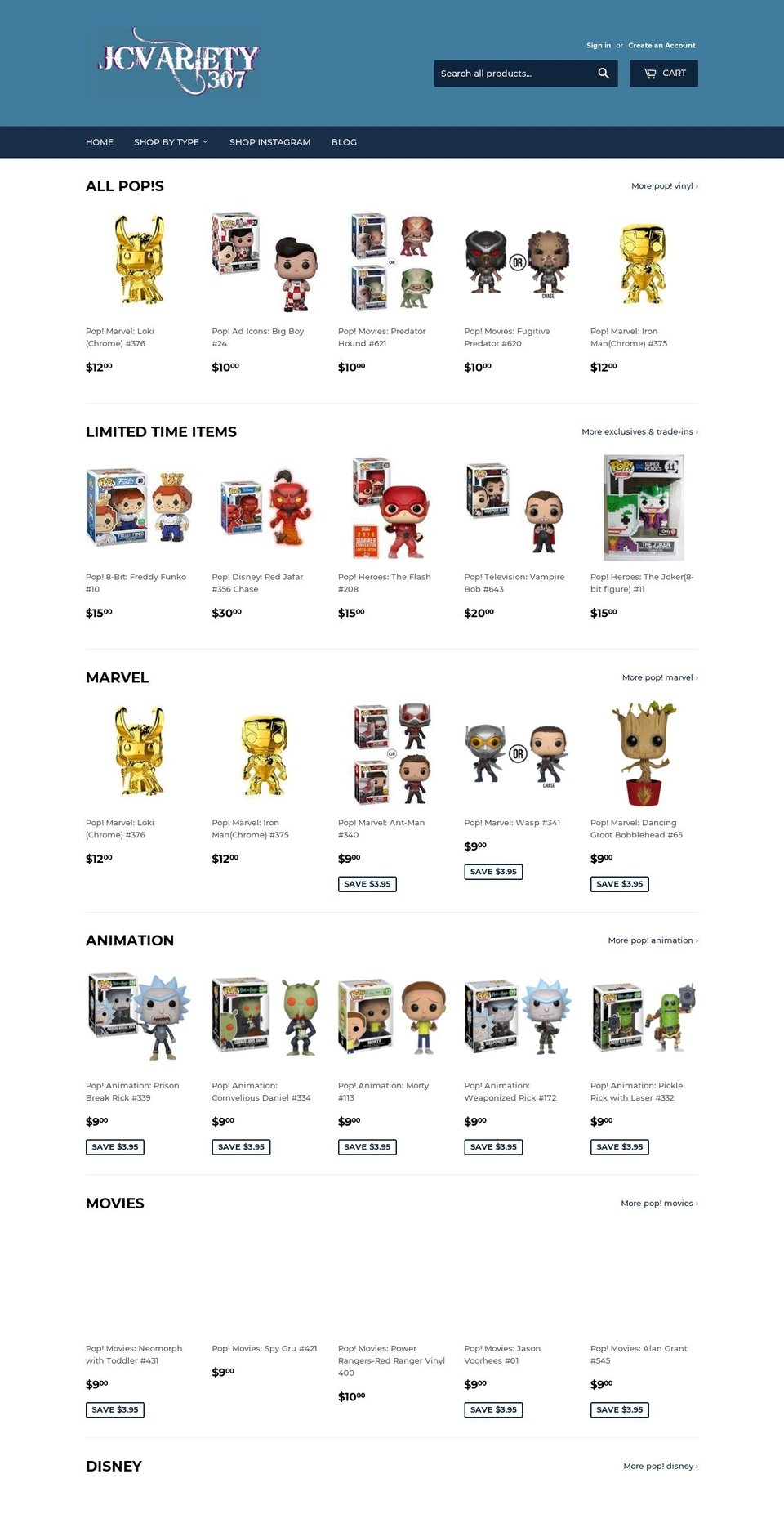 jcvariety307.com — Shopify storefront screenshot