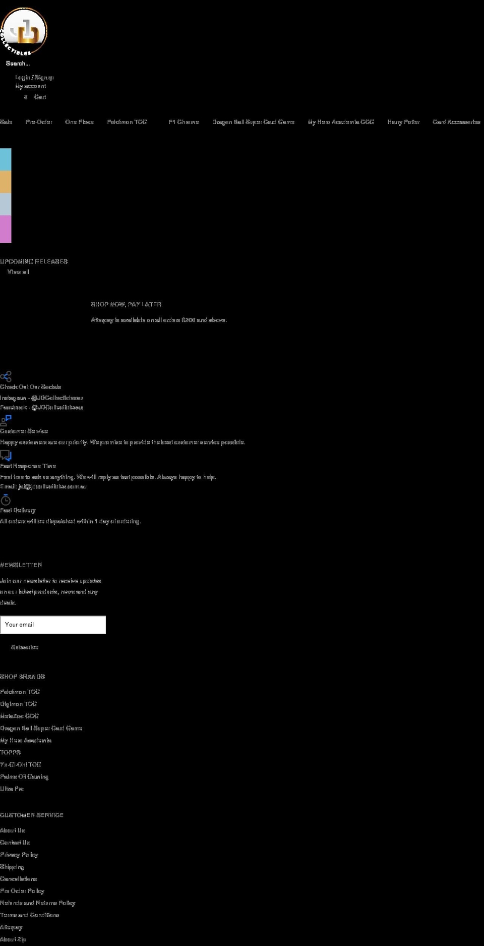 jdcollectibles.com.au shopify website screenshot