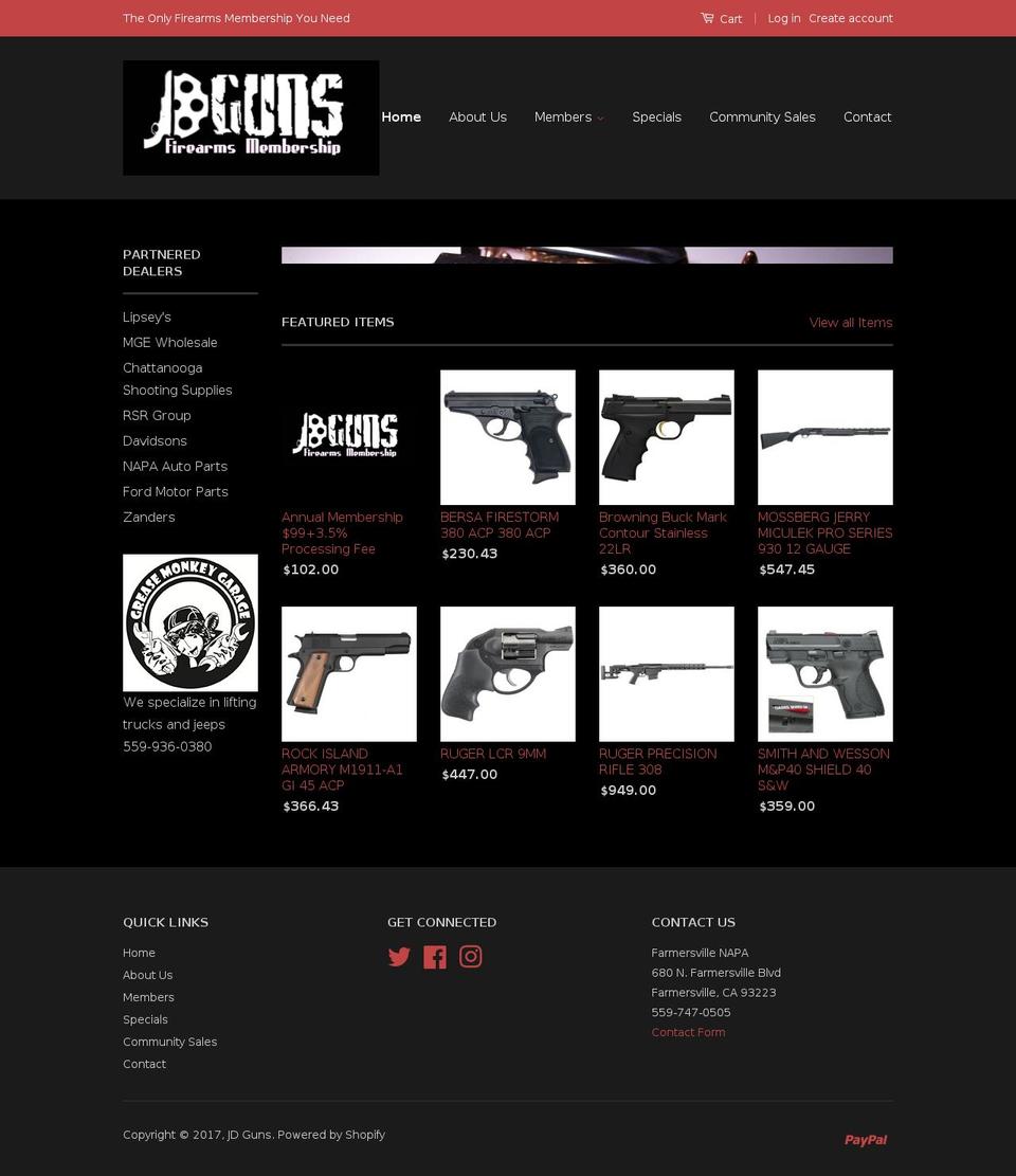 jdguns.com shopify website screenshot