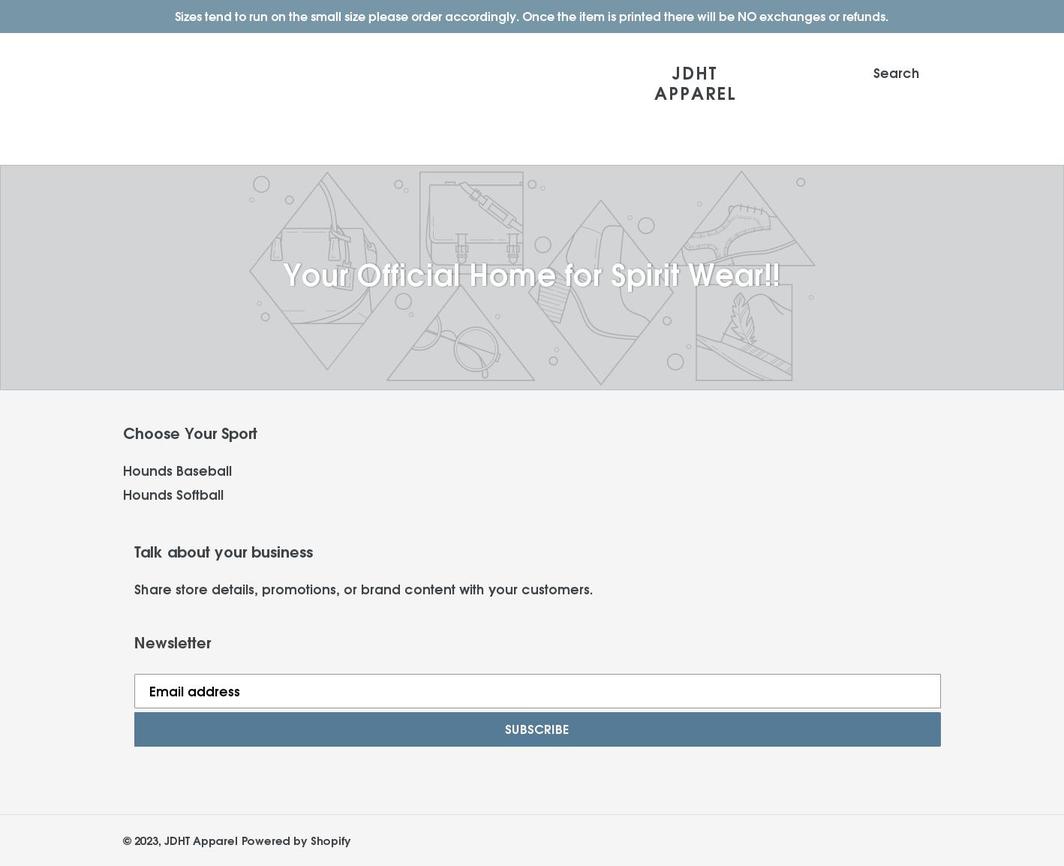 jdhtapparel.com shopify website screenshot