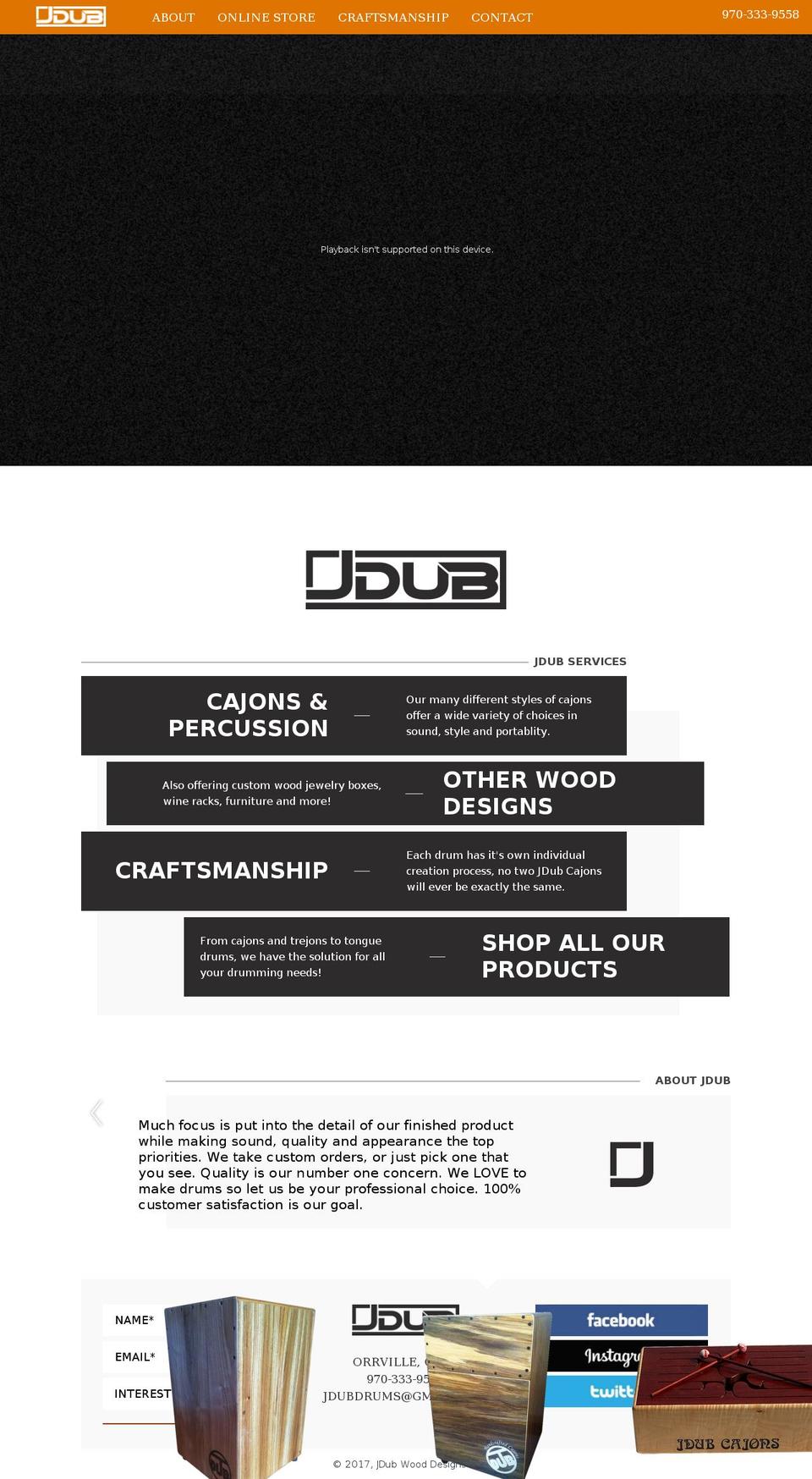 jdubcajons.com shopify website screenshot