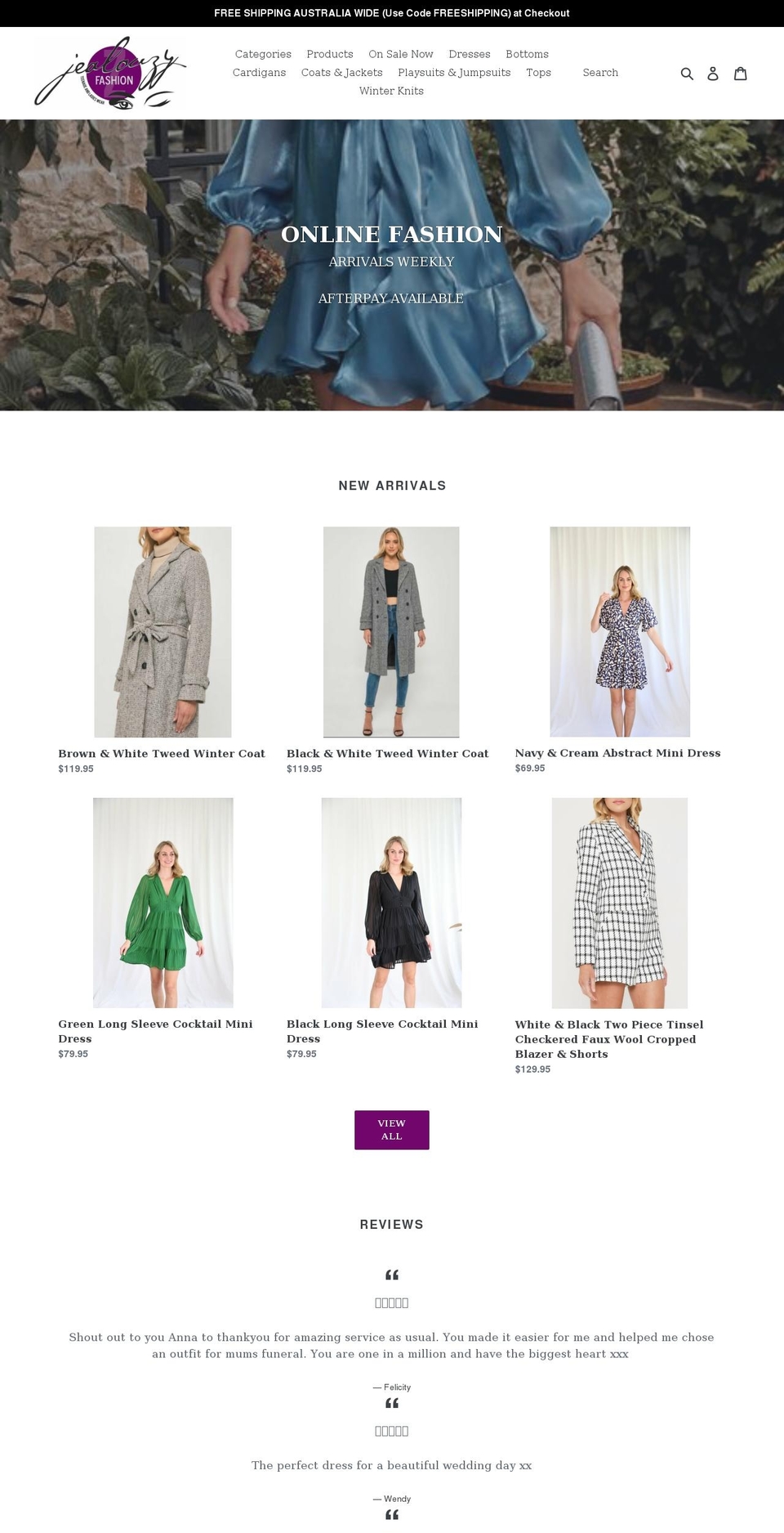 jealouzyfashion.com.au shopify website screenshot