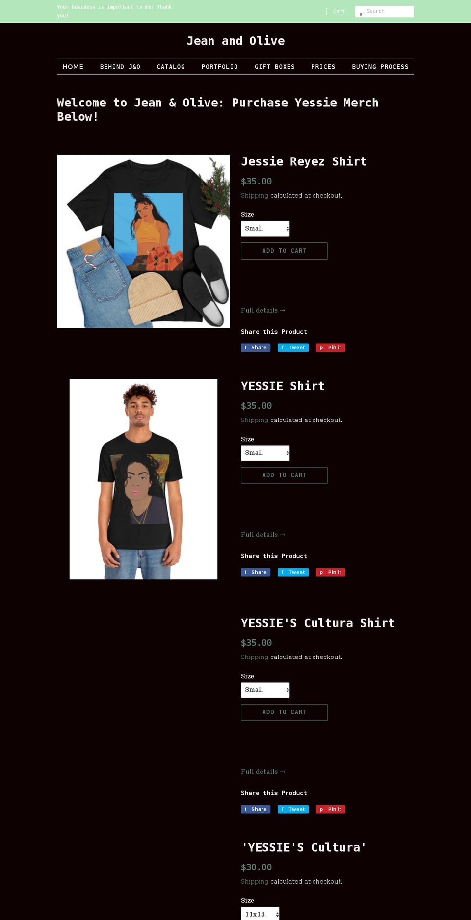 jeanandolive.com shopify website screenshot