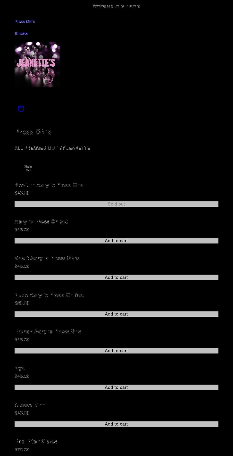 jeanettesnailsnacks.com shopify website screenshot