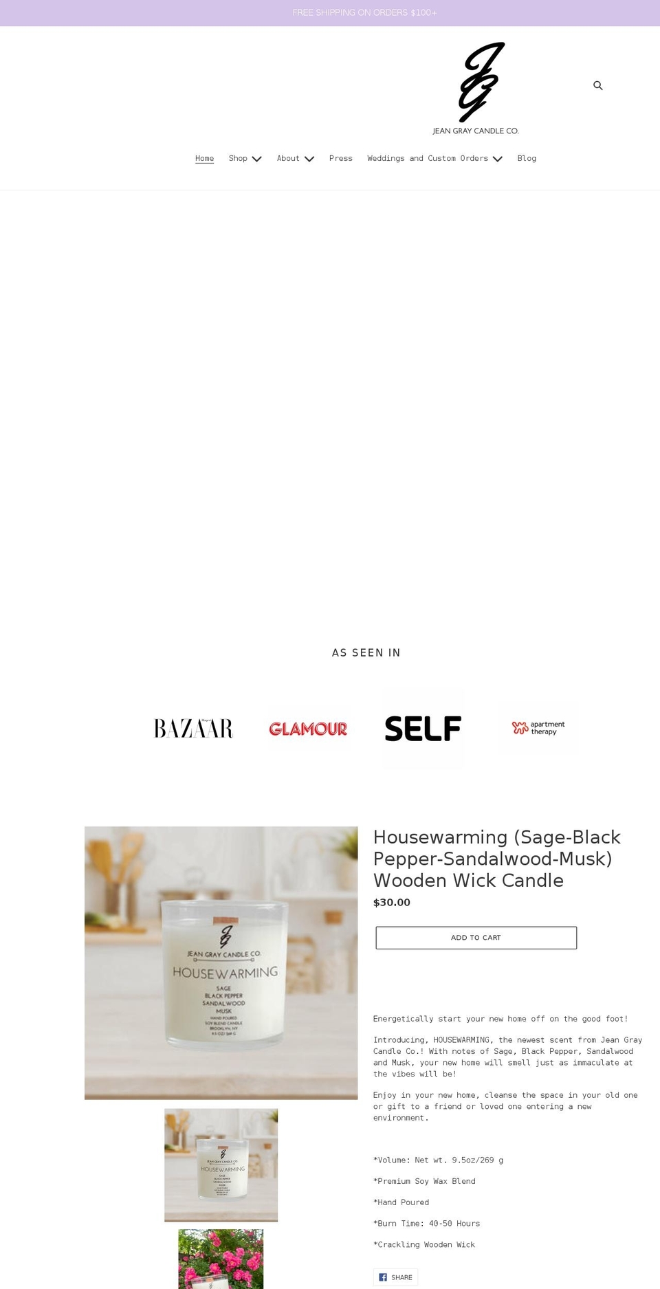 jeangraycandleco.com shopify website screenshot