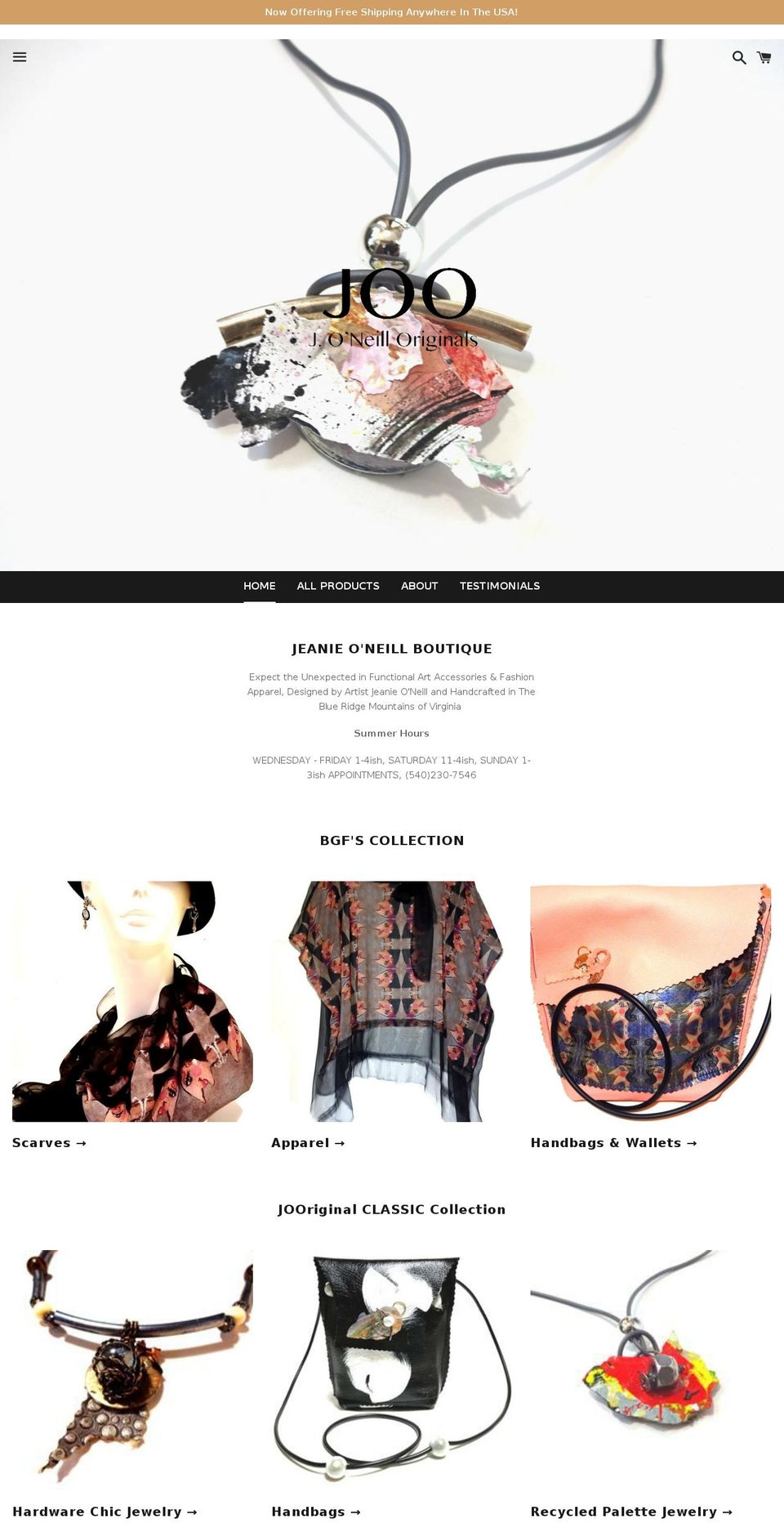 jeanieoneill.com shopify website screenshot