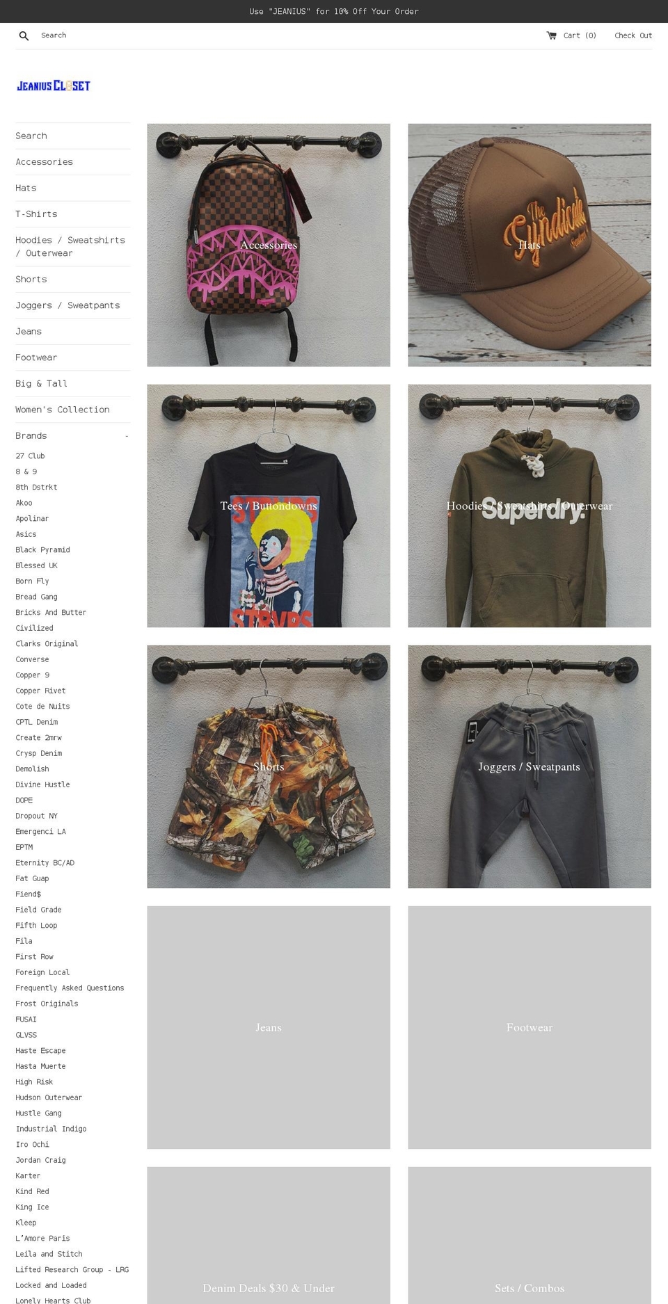 jeaniuscloset.com — Shopify storefront screenshot
