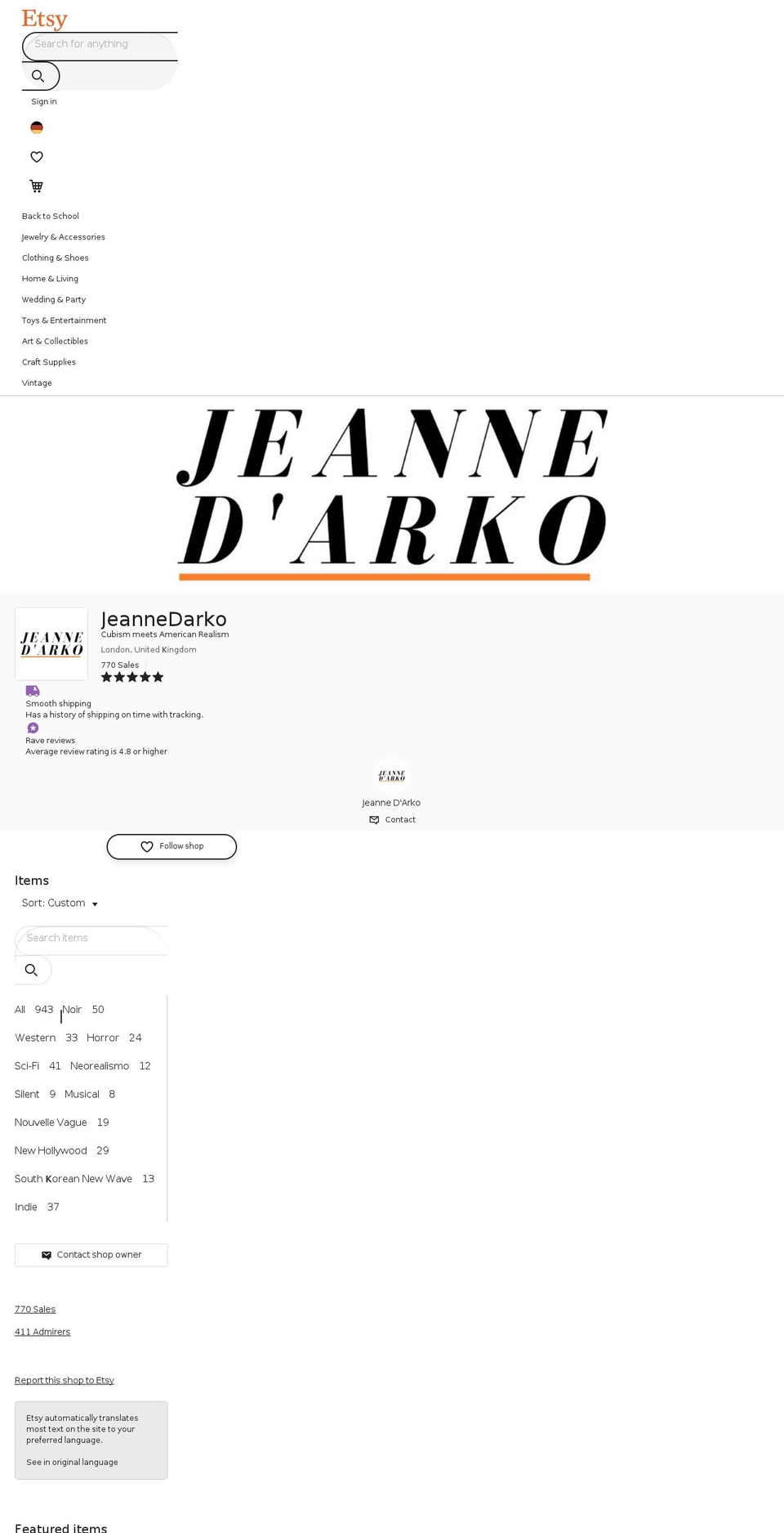jeannedarko.com — Shopify storefront screenshot