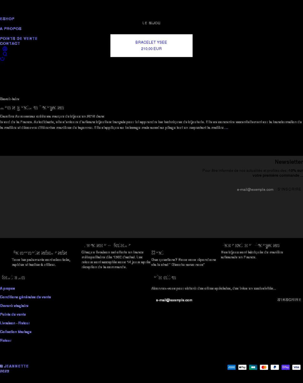 jeannettebijoux.com shopify website screenshot