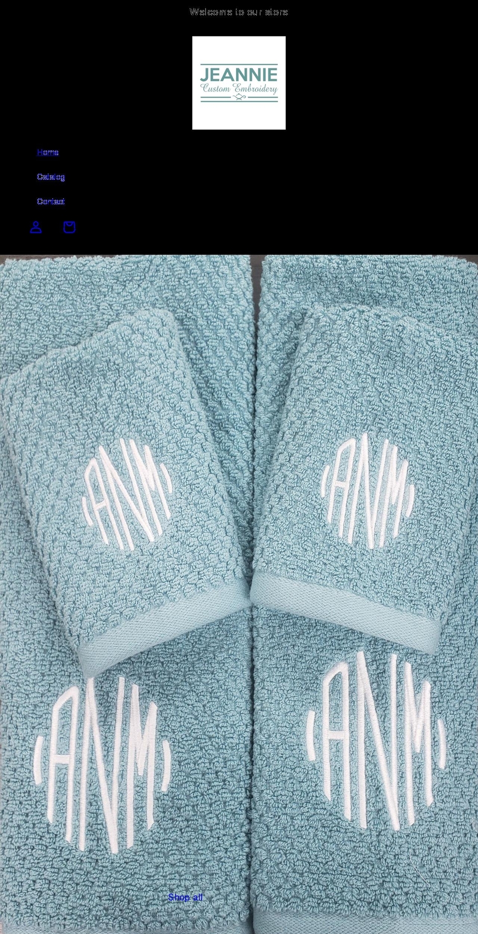 jeanniecustomembroidery.com shopify website screenshot
