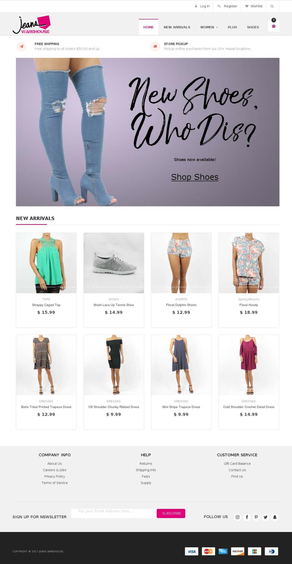 jeanswarehousehawaii.com shopify website screenshot