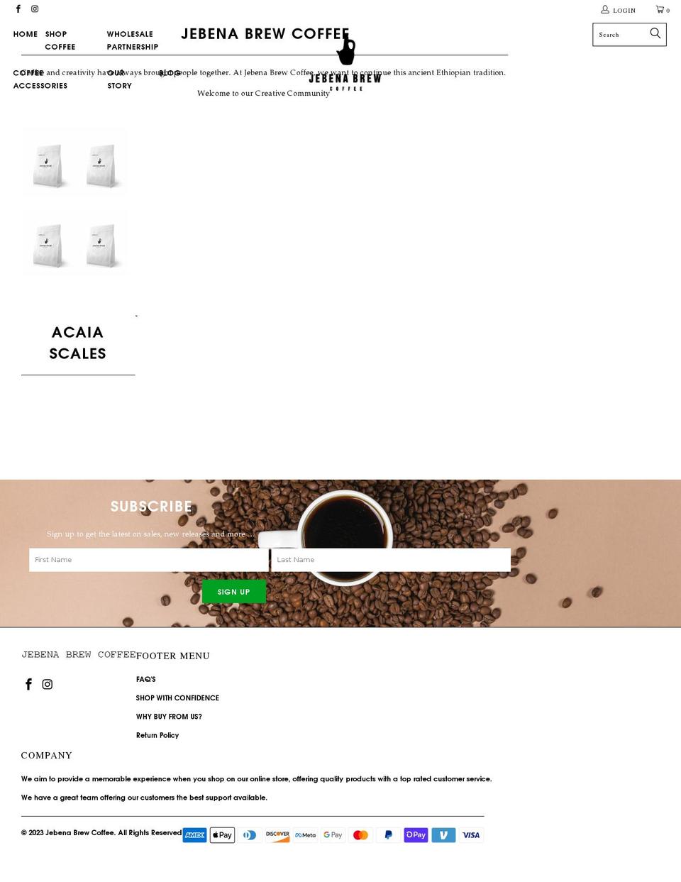 jebenabrewcoffee.com shopify website screenshot