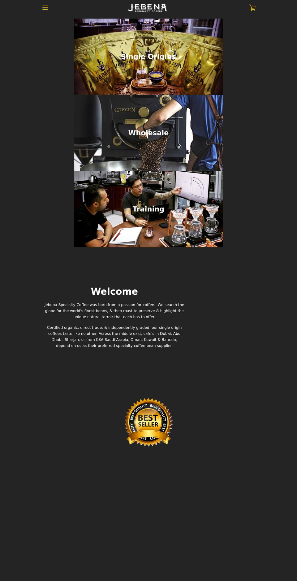 jebenacoffees.com shopify website screenshot