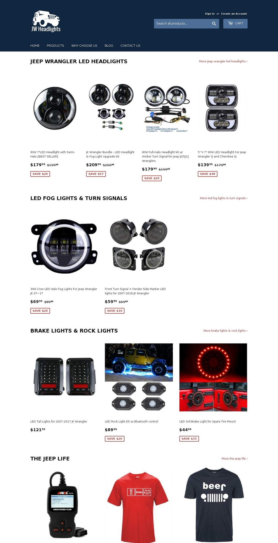 jeepwranglerheadlights.com — Shopify storefront screenshot