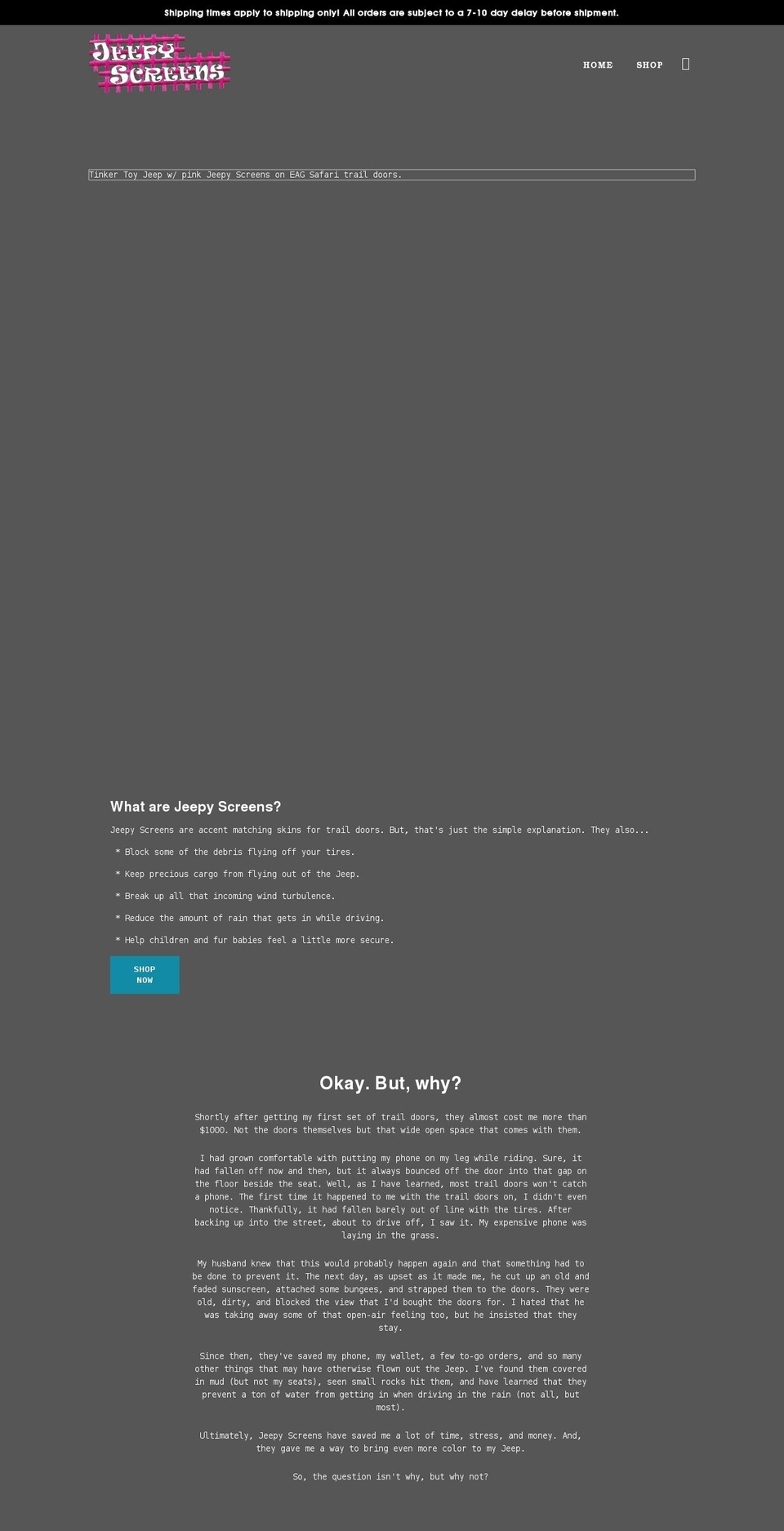 jeepyscreens.com shopify website screenshot