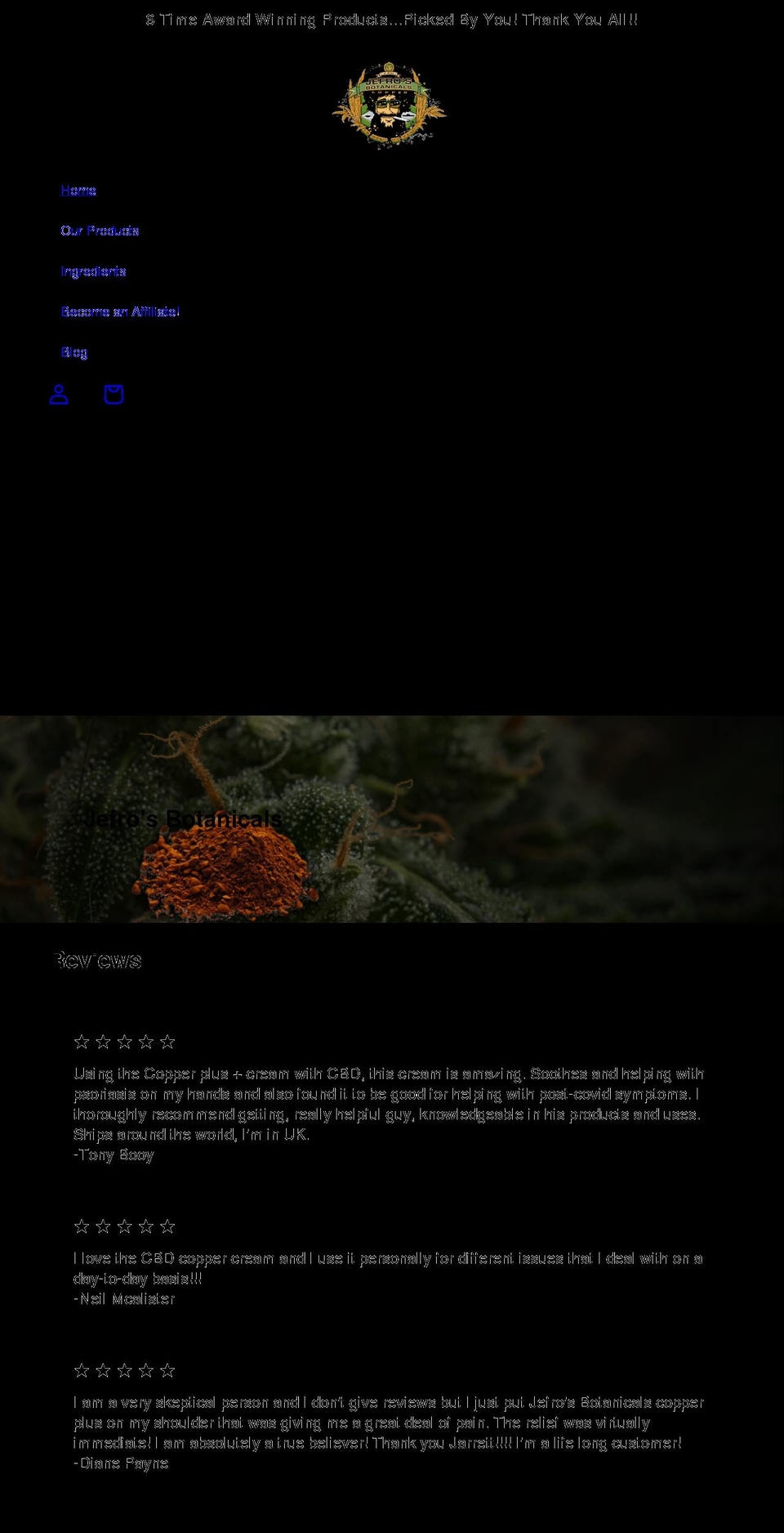 jefrosbotanicals.org shopify website screenshot