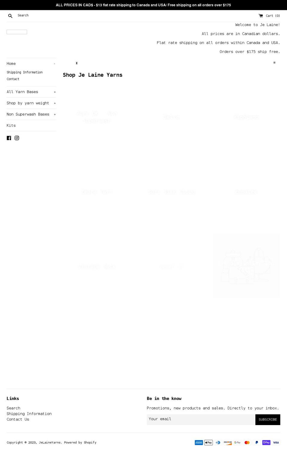 jelaineyarns.com shopify website screenshot