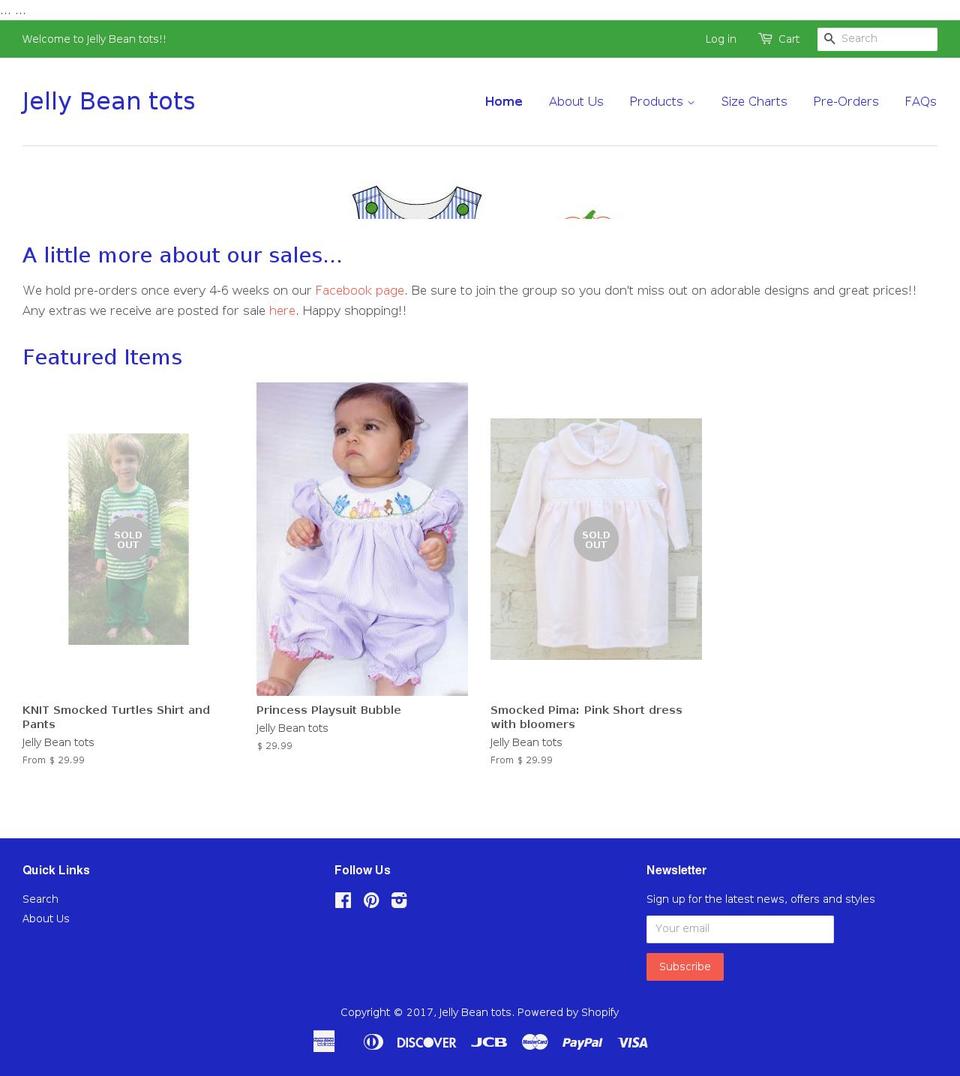 jellybeantotsclothing.com shopify website screenshot