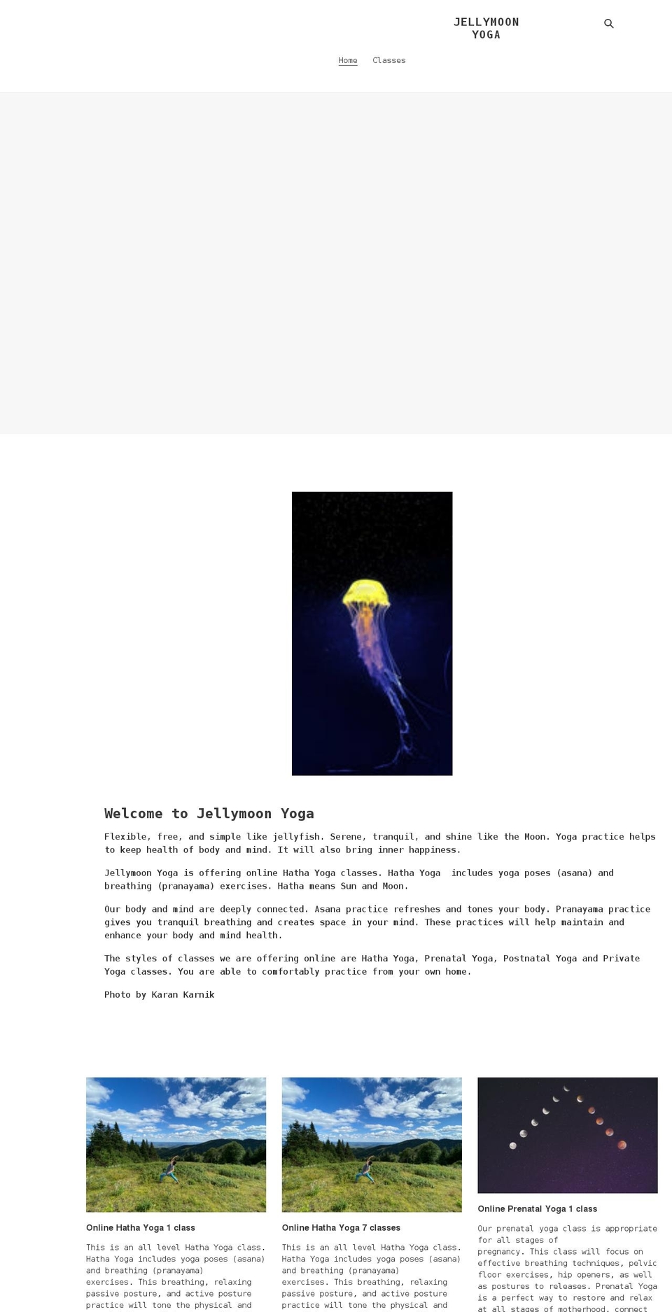 jellymoonyoga.com shopify website screenshot