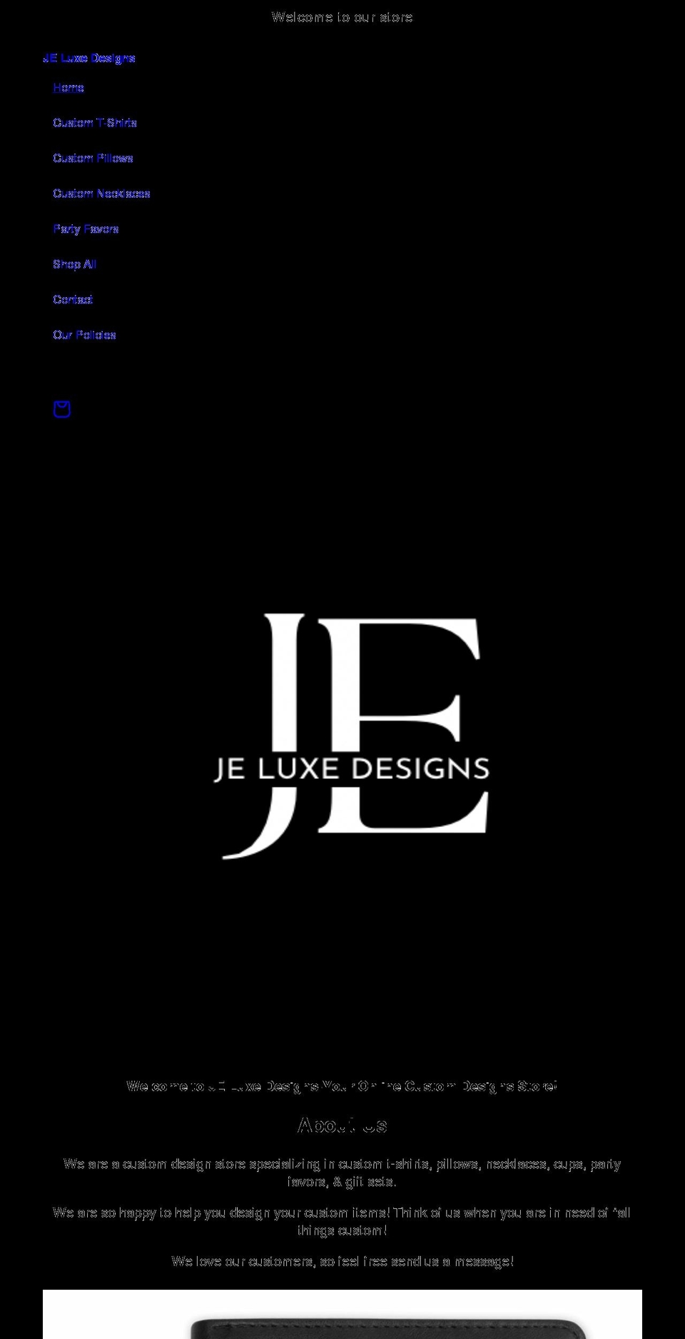 jeluxedesigns.com shopify website screenshot
