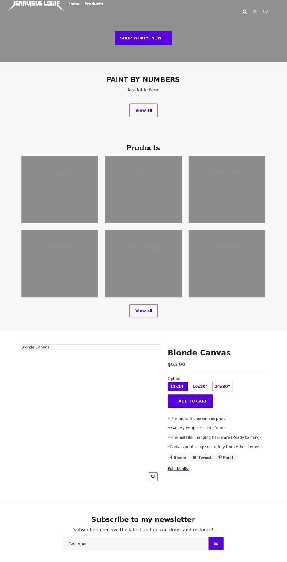 jenavievelouie.com shopify website screenshot