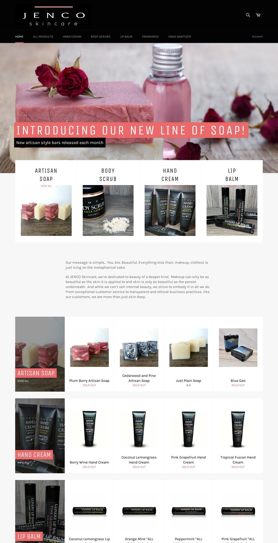 jencoskincare.com shopify website screenshot