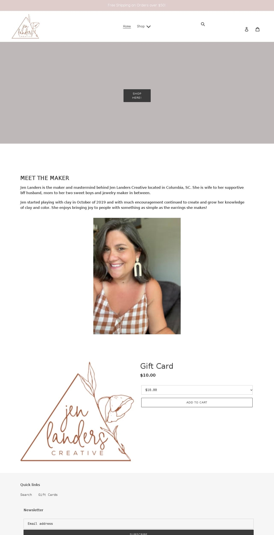 jenlanderscreative.com shopify website screenshot