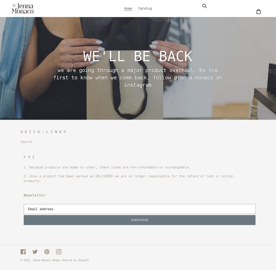 jennamonacoshops.com shopify website screenshot