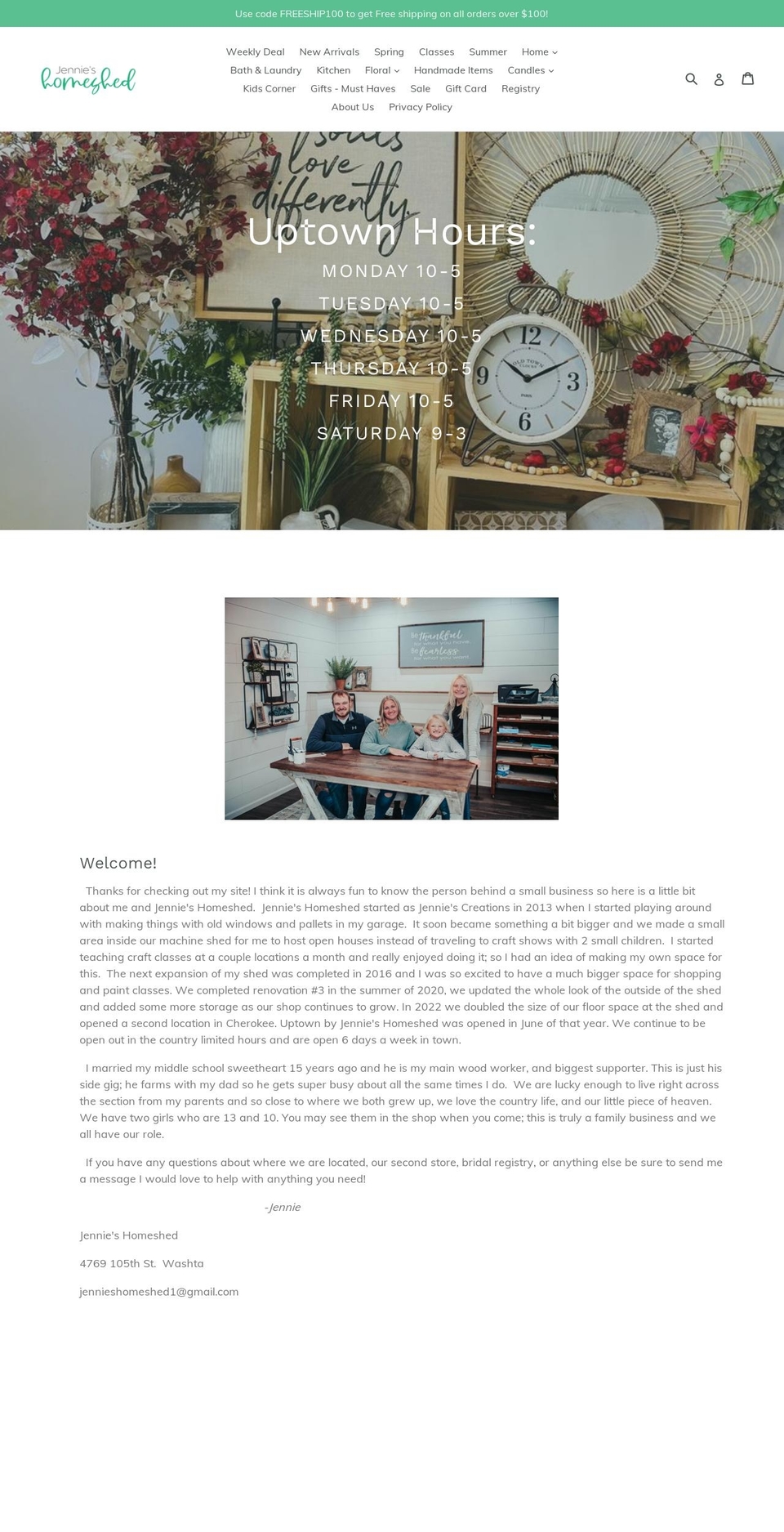jennieshomeshed.com — Shopify storefront screenshot